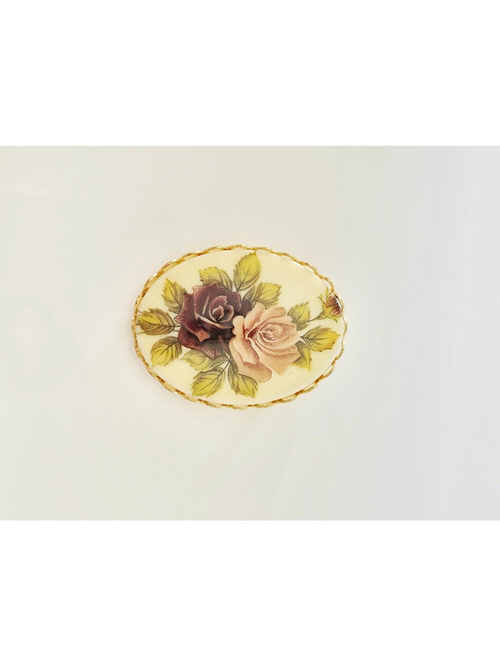 Vintage Blush and Burgundy Rose Porcelain Brooch